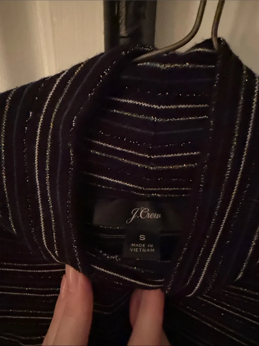 J. Crew Men's Black Turtleneck with Subtle Silver Stripes